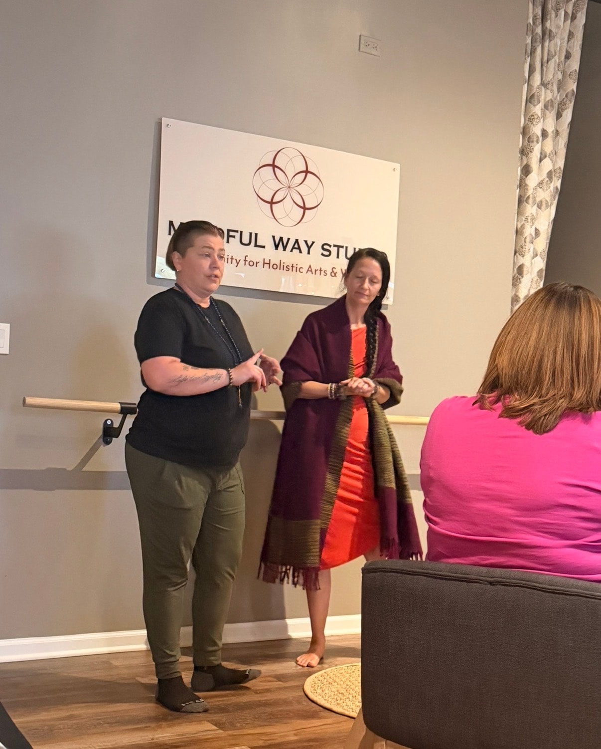 Desirea and Lynn Pliska facilitating Psychic Game Night at Mindful Way Studio, Mokena IL