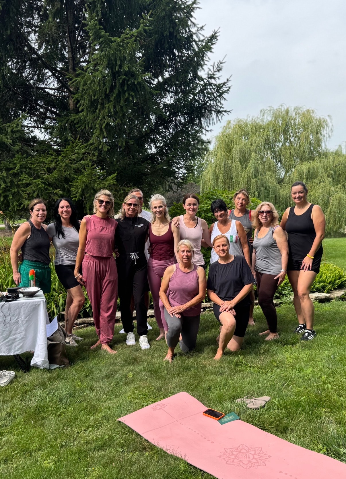 Group photo after outdoor yoga class in nature near Mokena IL — Mindful Way Studio community