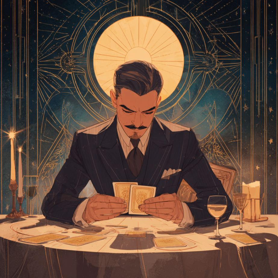 Gatsby-style tarot card reading by candlelight