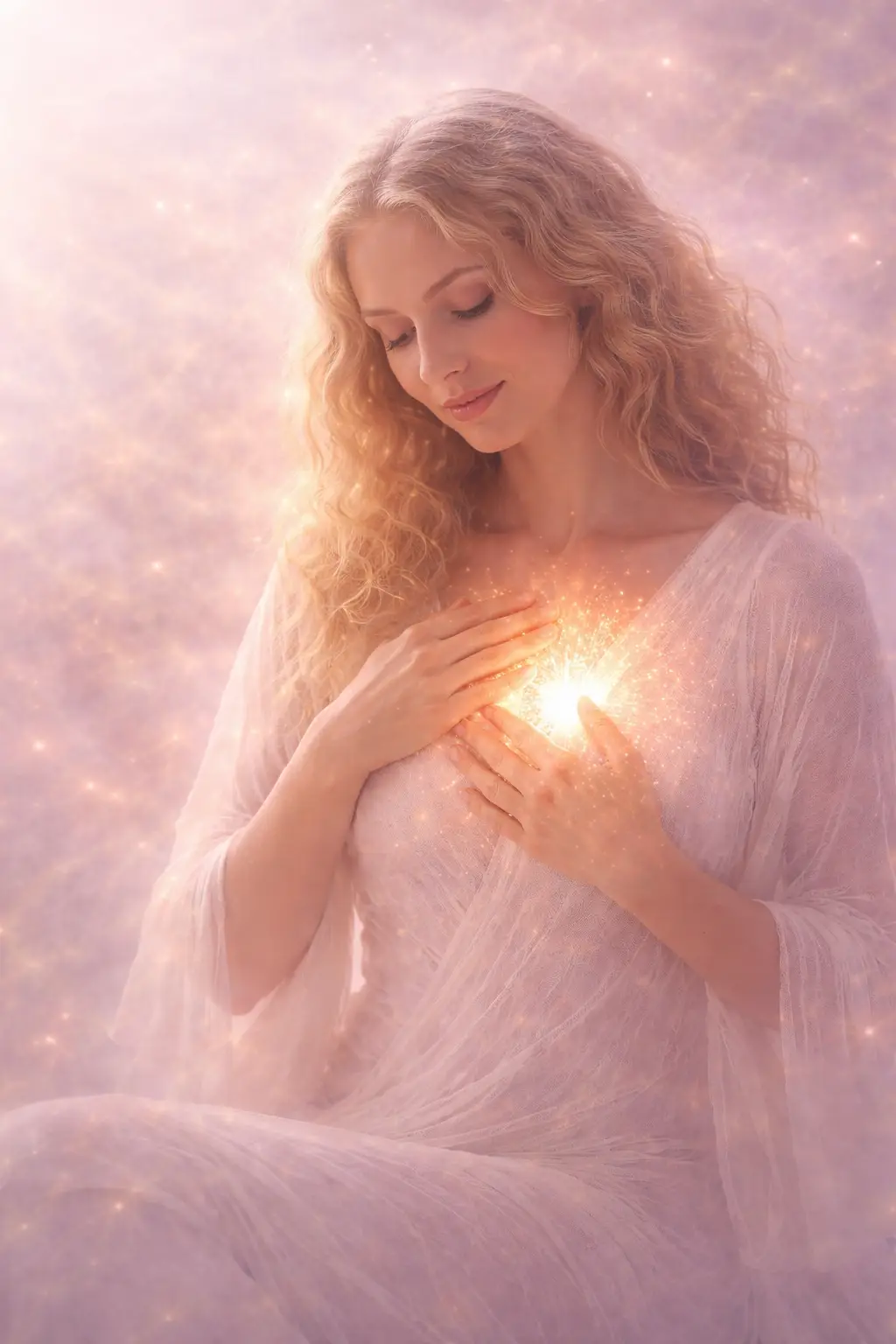 Woman holding a glowing heart — Awaken Your Channel intuition activation series